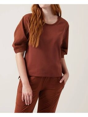 Athleta | Harlow hybrid puff sleeve shirt in ancient mahogany
